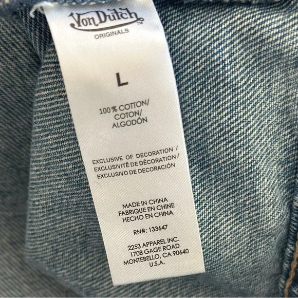 Von Dutch Denim Trucker Jacket Viral Button Up Patches Graphic Print Y2K Indie L - Picture 11 of 12